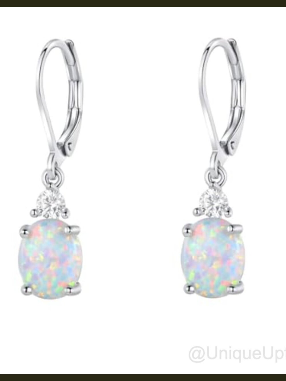 Opal Dangle Drop Earrings 18K White Gold Plated Leverback